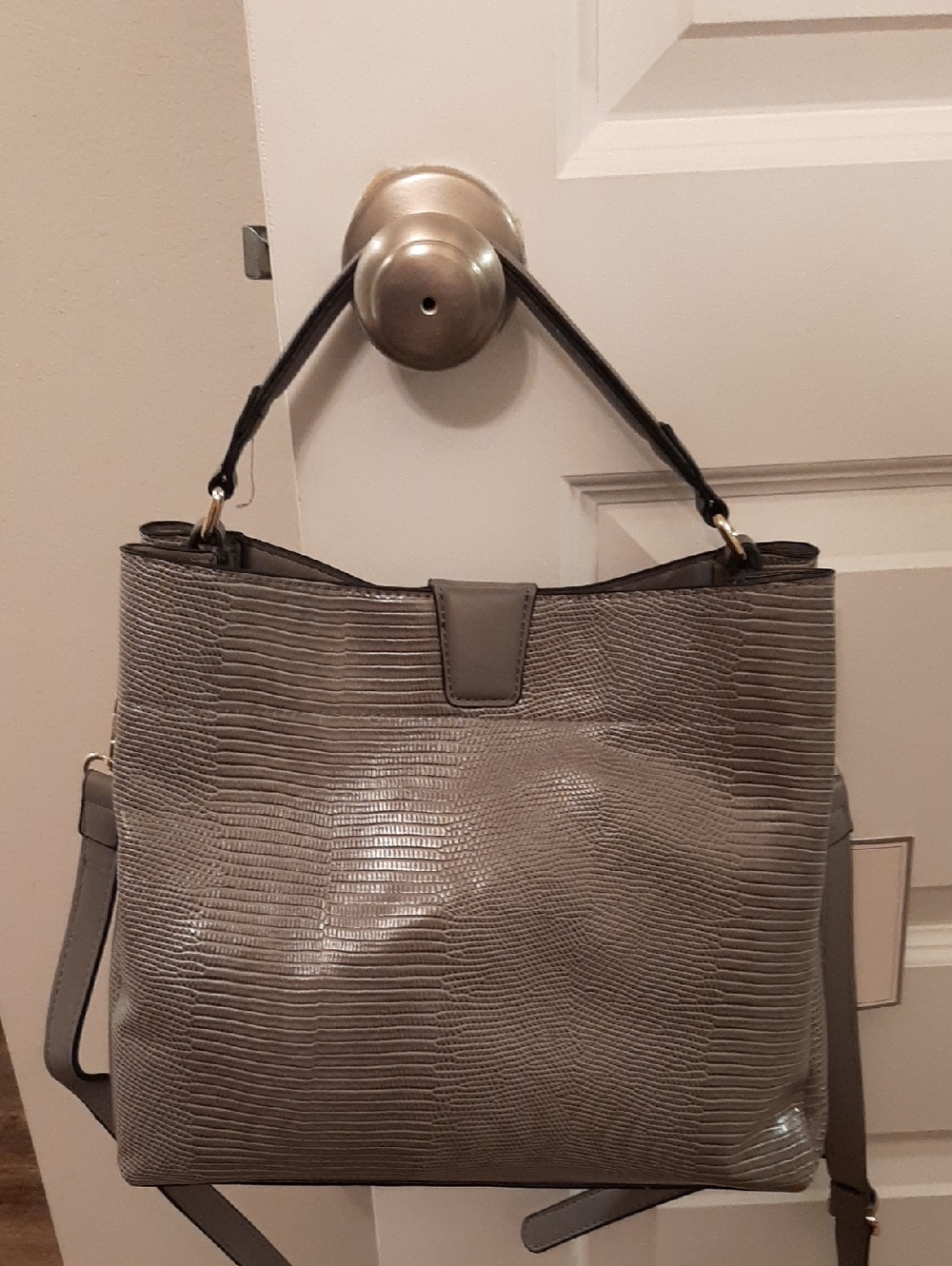 Jen & Co. Vegan NWT Women’s Gray Tati Lizard Satchel- Neutral Grey Shoulder Bag